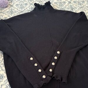 Chloe navy wool sweater with silver buttons on sleeves